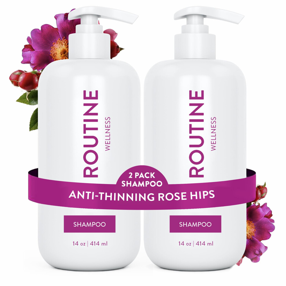 Routine Wellness Anti-Thinning Shampoo For Thinning Hair - Biotin Dht Blocker Women & Men - Color Safe Shampoo For Hair Loss & Healthy Hair - Rose Hip