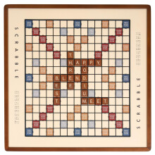 Scrabble, Trivial Pursuit, and Cribbage 3-in-1 Premium Game Collection by WS Game Company with Rotating Wooden Cabinet, Reversible Game Board, and Bui