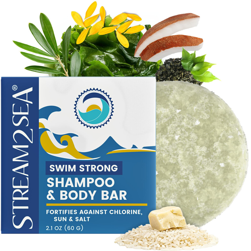 Stream 2 Sea Swim Strong Shampoo & Body Bar - Reef Safer Biodegradable Shampoo Bar For Swimmers - Chlorine, Salt & Uv Hair Recovery - Sulfate Free, Ve