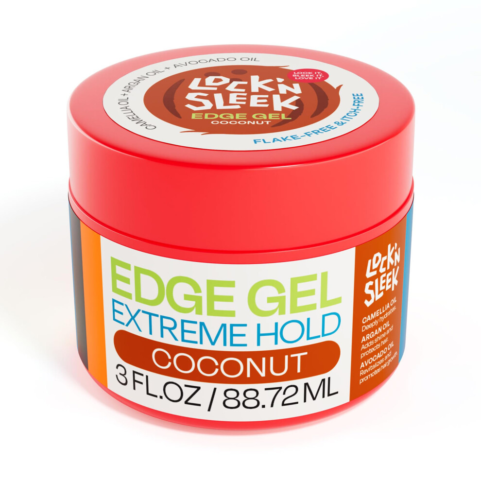 Lock'n Sleek Edge Gel, Extreme Hold Edge Control Braiding Gel, Flake Free, Tames Frizz, Itch Free And Smooth Edge, 3 Oz (Coconut)