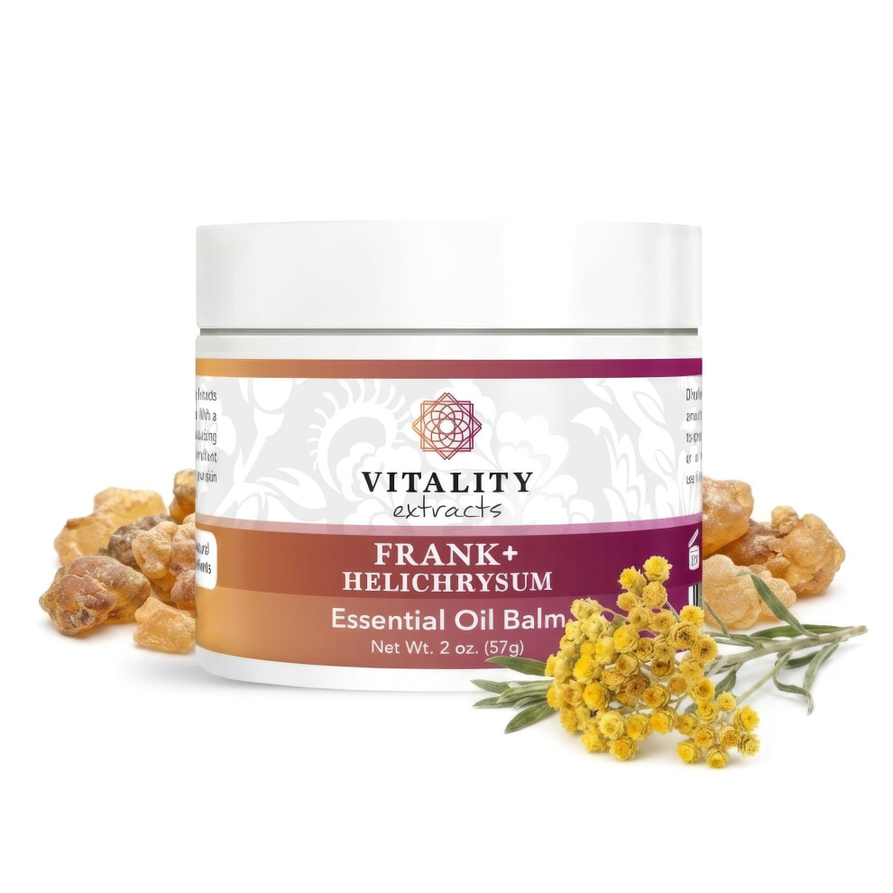 Vitality Extracts Frank+ Helichrysum Balm - 2Oz, Frankincense Boswellia Serrata, Helichrysum Gymnocephalum, All-Natural Relief, Skin Soothing, Beeswax