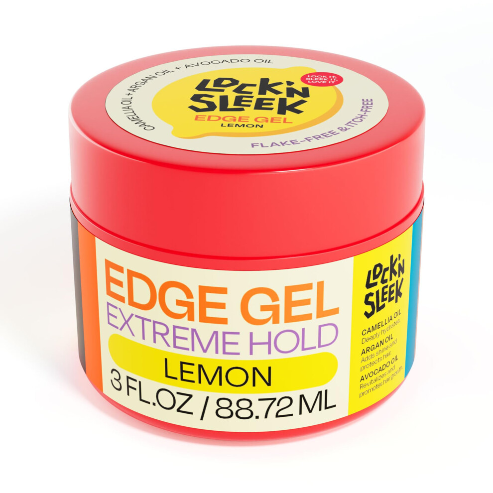 Lock'n Sleek Edge Gel, Extreme Hold Edge Control Braiding Gel, Flake Free, Tames Frizz, Itch Free And Smooth Edge, 3 Oz (Lemon)