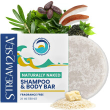 STREAM 2 SEA Naturally Naked Shampoo & Body Bar - Doftfri Biologisk Nedbrytbar Shampoo Bar för Känslig Huvudbotten