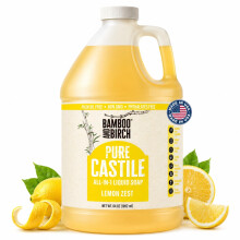 BAMBOO EN BIRCH Pure Castile Zeep Vloeibaar, Gecertificeerd Palmolie Vrij, Citroen Zest, 64 oz