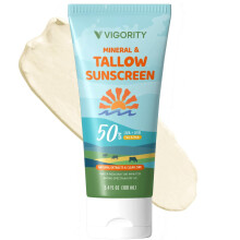 Vigority Tallow Sunscreen SPF 50 for Face & Body - Natural Grass-Fed Beef Tallow, Non-Nano Zinc Oxide - Moisturizing Mineral Sunblock, Non-Greasy & No