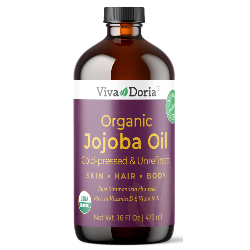 Viva Doria Jojoba Oil, Usda Certified Organic, 16 Fl Oz, Natural Jojoba Oil For Hair, Skin & Face, Cold Pressed Unrefined