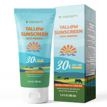 Vigority Tallow Sunscreen SPF 30 for Face & Body - Natural Grass-Fed Beef Tallow, Non-Nano Zinc Oxide - Moisturizing Mineral Sunblock, Non-Greasy & No