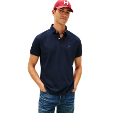 Tommy Hilfiger Herr Polo T-shirt Regular Fit, Klassisk Marinblå Large