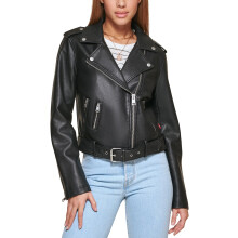 Levi's Women Faux Leather Belted Motorcycle Jacket (Standard and Plus Sizes), Black, 1X