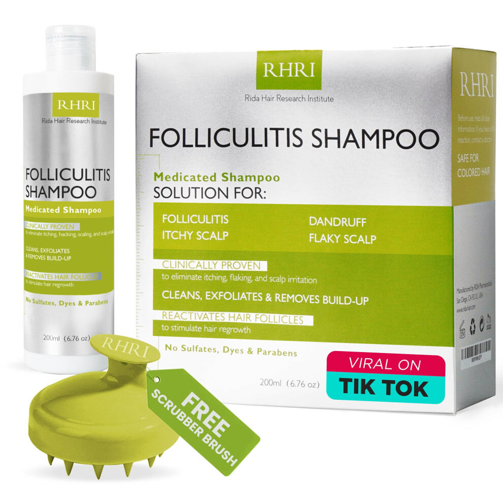 Rida Hair Research I Folliculitis Shampoo | Antifungal Shampoo For Seborrheic Dermatitis, Scalp Psoriasis & Dandruff | Soothes Itchy, Dry Scalp | Cleanses, Exfoliates & Re