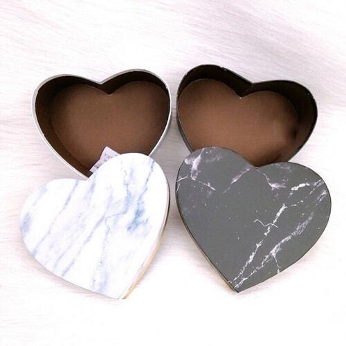 3Pcs Heart Shaped Gift Box Marbled Flower Container Packaging Wedding Decor -White