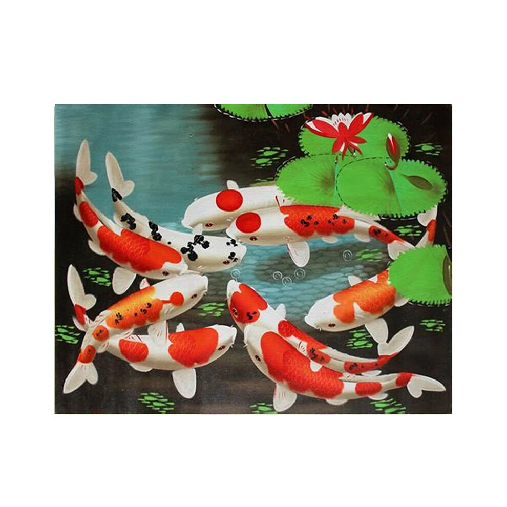 Semoic 5D Art Diamond Painting Round Full Diamond Koi Carp Stitch Kits Embroidery Home Decoration