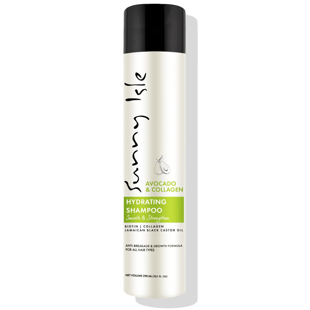 Sunny Isle Avocado & Collagen Hydrating Shampoo - Biotin, Jamaican Black Castor Oil, Anti-Breakage - 10.1Oz