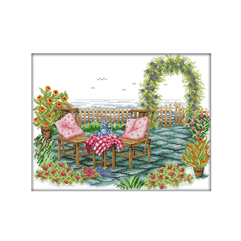 Semoic Stitch Stamped Kits 14Ct Printed Embroidery Cloth Needlepoint Kits Easy Patterns For Beginners, Sunshine Home