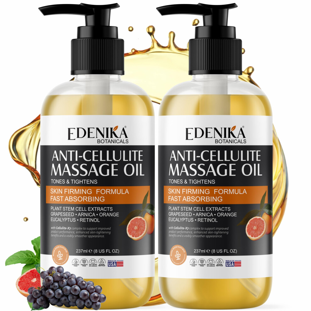 Edenika Botanicals Firming Anti Cellulite Massage Oil, Grapeseed Oil, Caffeine, Plant Stem Cells & Retinol, Supports Tighter, Smoother-Looking Skin On