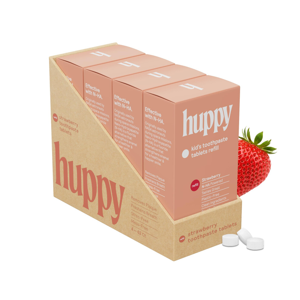 Huppy Toothpaste Tablets, Nano Hydroxyapatite Toothpaste - Natural Whitening, Fluoride Free And Remineralizing Tablets - Hydroxyapatite Tabs, Strawber
