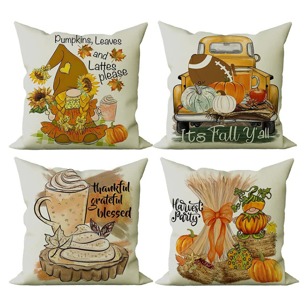 Semoic Fall Farmhouse Pillow Covers 18X18 Set Of 4 Fall Thanksgiving Decor For Couch Sofa At Home Indoor & Outdoor
