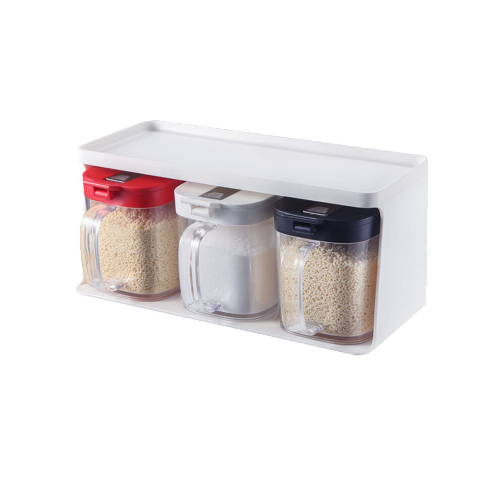 Semoic Auto Flip Seasoning Box Wall Mounted Plastic Condiment Container With Spoon,Spice Jars Kitchen Supplies,Colorful Set
