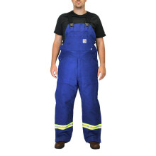 Carhartt Men's 101628 Flame-Resistant Striped Duck Bib Overall - Quilt Lined 36W x 32L Royal Blue