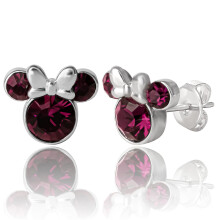 Minnie Mouse February Birthstone Stud Earrings for Women Official License, Disney Birthday Gifts (February-Amethyst Crystal)