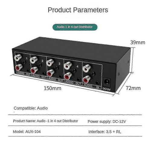 Aux-Audioverteiler für PC 1x4 RCA-Splitter 1