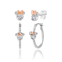Disney Minnie Mouse Mommy & Me Zilveren Hoepel- en Studoorbellen Set - Moeder Dochter Sieraden