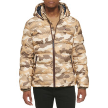 Tommy Hilfiger Herrarnas Huva Pufferjacka, Khaki Camo, Liten
