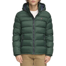 Tommy Hilfiger Herrar Huvtröja Pufferjacka, Grön, Liten