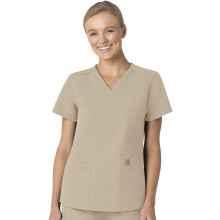 Carhartt Force Essentials Unisex V-Neck 6-Pocket Scrub Top, Khaki, 5XL