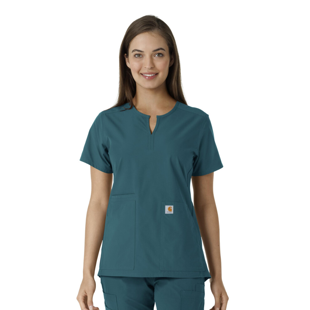 Carhartt Force Cross-Flex Women's Flex Panel V-Neck Scrub Top - Caribbean, L