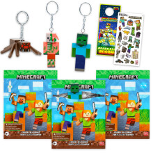 Minecraft Figural Keychains Blind Bags - Bundle with 3 Mini Figure Keychains for Kids, Adults Plus Stickers | Minecraft Backpack Accessories