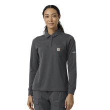 Carhartt Scrubs C12129 Women's Heavyweight RSCU Long Sleeve Polo Scrub Top Large Pewter