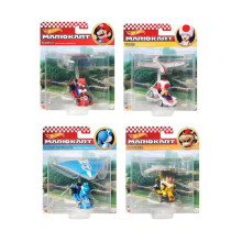 Hot Wheels Mario Kart Character Gliders -Bundle of 4: Bowser, Light-Blue Yoshi, Mario & Toad | Die-Cast Figures with Glider Attachments | Display & Pl