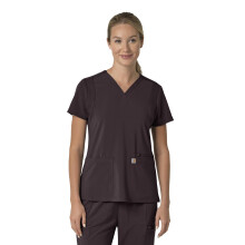 Carhartt Force Cross-Flex Scrubs for Women, Flex Panel V-Neck Scrub Top - Dark Sepia, L