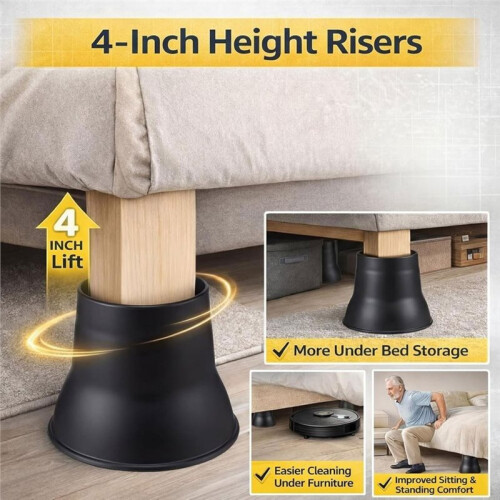 Conjunto de 6 Elevadores de Cama Reforçados de 15 cm (6 Polegadas), Redondos, para Camas, Sofás, Mesas e Cadeiras, com Capacidade Total de 4.082 Kg 1