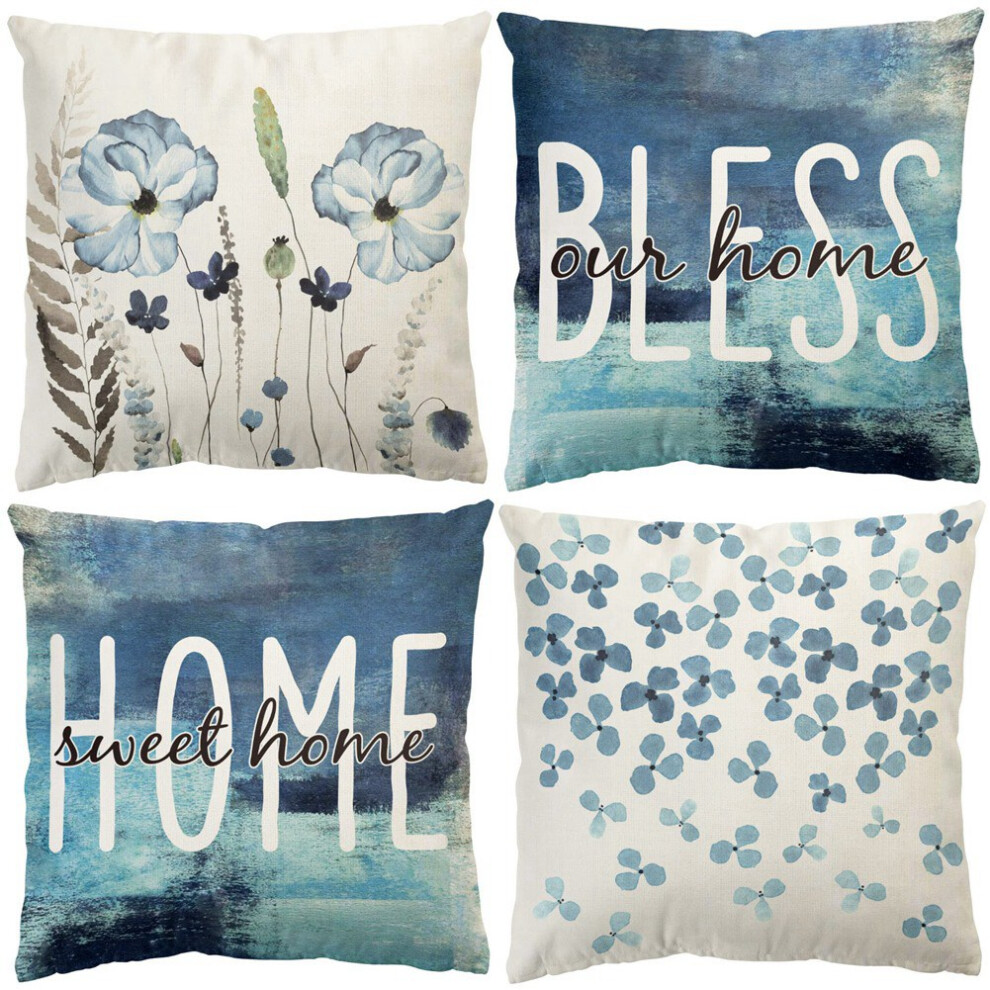 Semoic Watercolor Flower Pillow Covers 18X18 Set Of 4 Farmhouse Throw Pillows Home Decorations Cushion Cover For Couch