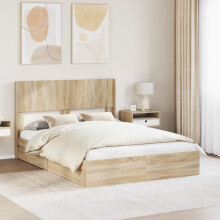 vidaXL Bed Frame with Storage and Headboard Sonoma Oak 135 x 190 cm
