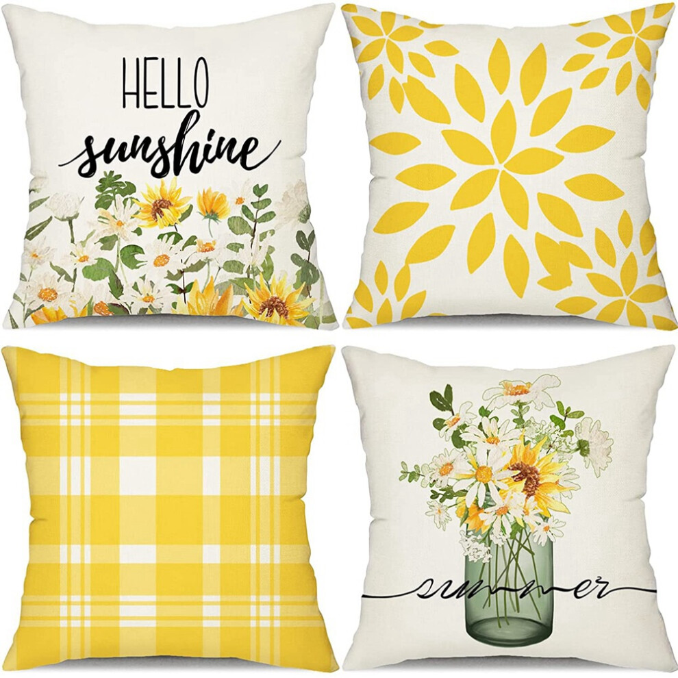 Semoic Summer Pillow Covers 18X18 Set Of 4 Farmhouse Throw Pillows Summer Decorations Cushion Cas For Sofa Couch Decor