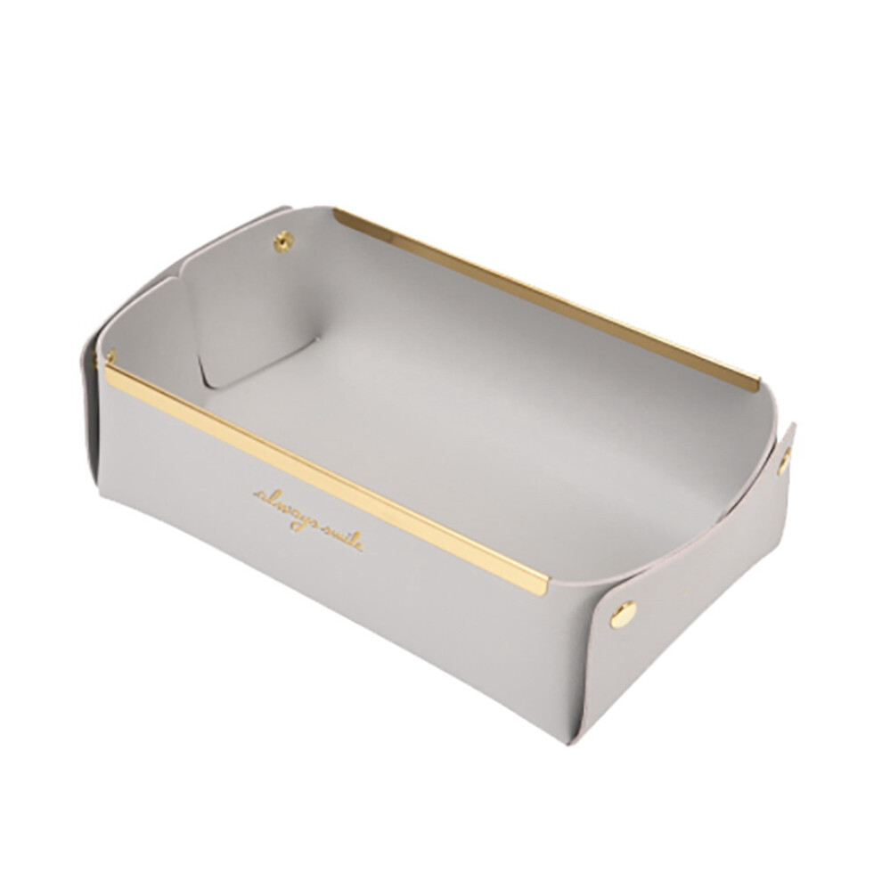 Semoic Desktop Rectangular Leather Storage Box Key Jewelry Cosmetics Leather Storage Tray Porch Sundries Storage