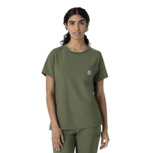 Carhartt Scrubs for Women Force Cross-Flex Crew Neck Tops with 1 Pocket Olive
