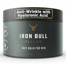 Iron Bull Beef Tallow Face Moisturizer for Men. Anti-Aging With Hyaluronic Acid for Wrinkles. Grass-Fed Beef Tallow Skin Balm & Jojoba Oil for All Ski