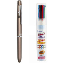Pilot Multi-Pen Hi-Tec-C Coleto 1000 Brown Body (LHKC-1SC-BN)+ 0.3mm Refill 10 Color Set (LHKRF1SC310C)