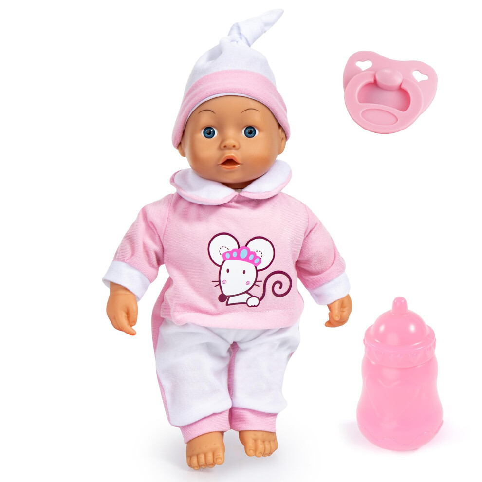Bayer Bayer: Interactive Baby Doll - 14" Pink Mouse - Makes Baby Sounds, Includes Pacifier Bottle & Matching Cap, Pretend Play