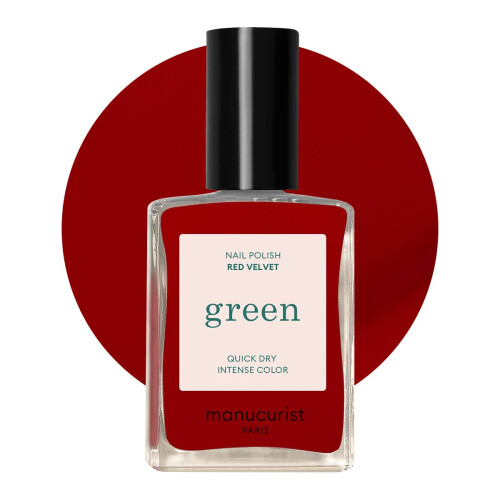 Manucurist Green Quick Dry Nail Polish Red Velvet - Bright Red Nail Polish - 9-Free, Plant-Based and Vegan - Non Toxic - Natural Classic - Nails Care