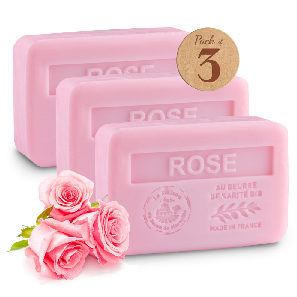 Photos - Shower Gel Rose Soap Bars 3xPack - Enriched With Organic Shea Butter - 97 Natural Ingredients - Traditional French Milled Bar Soap Made