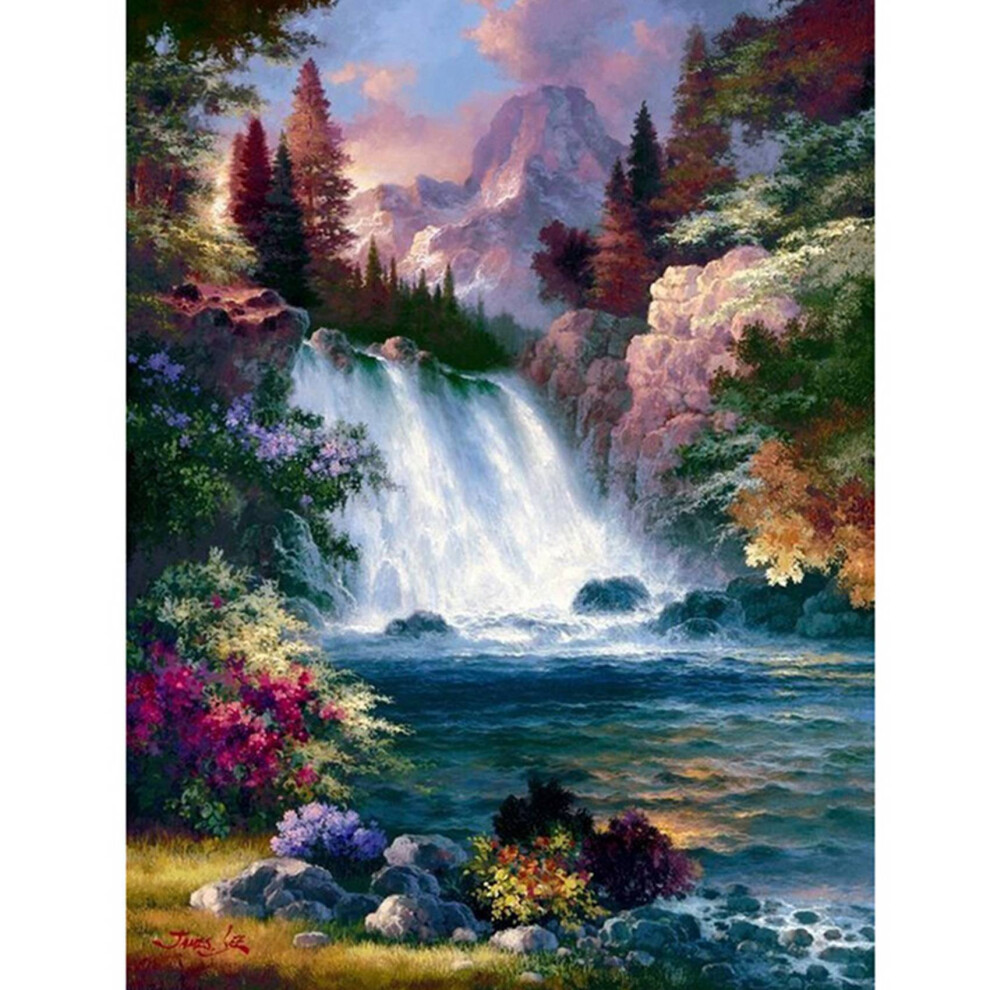 Semoic 3D Nature Scenery Bead Embroidery Full Diamond Painting Waterfall Forest 5D Stitch Rhinestone Image