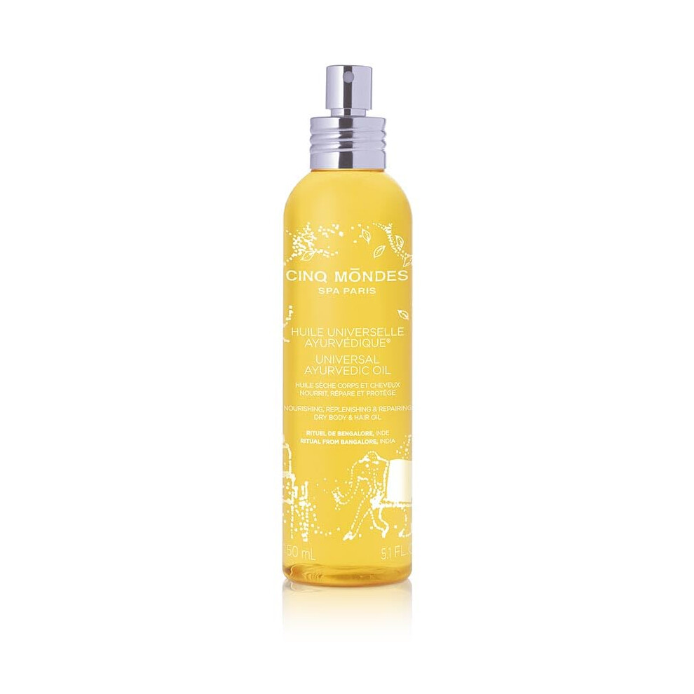 Cinq Mondes Universal Ayurvedic Dry Body Oil - 5.1 Fl. Oz. - Quick Absorbing With Sesame And Neem Oils To Nourish And Rehydrate - For Body And Hair