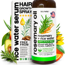 Rosemary Oil and Rice Water Hair Growth Spray - Serum with Biotin, Keratin, Caffeine, Vitamins C & B5 for Hair Mask, Hair Care, Scalp Treatment, Thick
