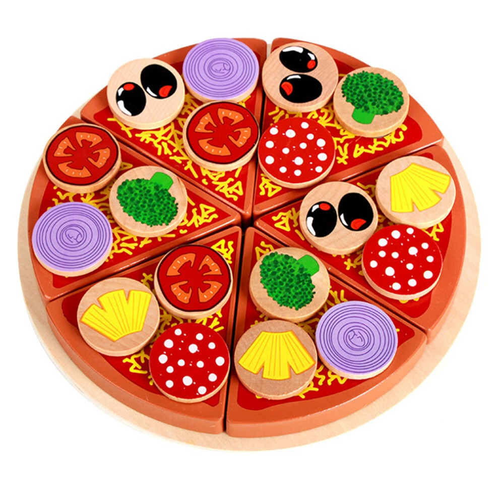 Semoic Simulation Wooden Cut Pizza Vegetables,Kitchen Food Toy,Hands- Ability Pretend Game,Children Educational Toy,Baby Gift