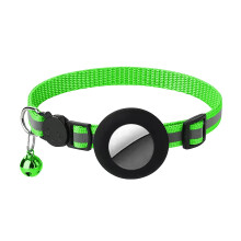 Cat Collar, Reflective Cat Collar with Bell and Waterproof Case Compatible for Airtag Holder,Safety Buckle Collar Green